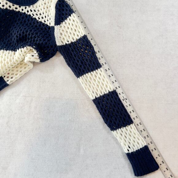 Arizona Jeans Co. Sweater Woman's L Open Chunky Knit Full Sleeves Navy & White - Picture 7 of 10